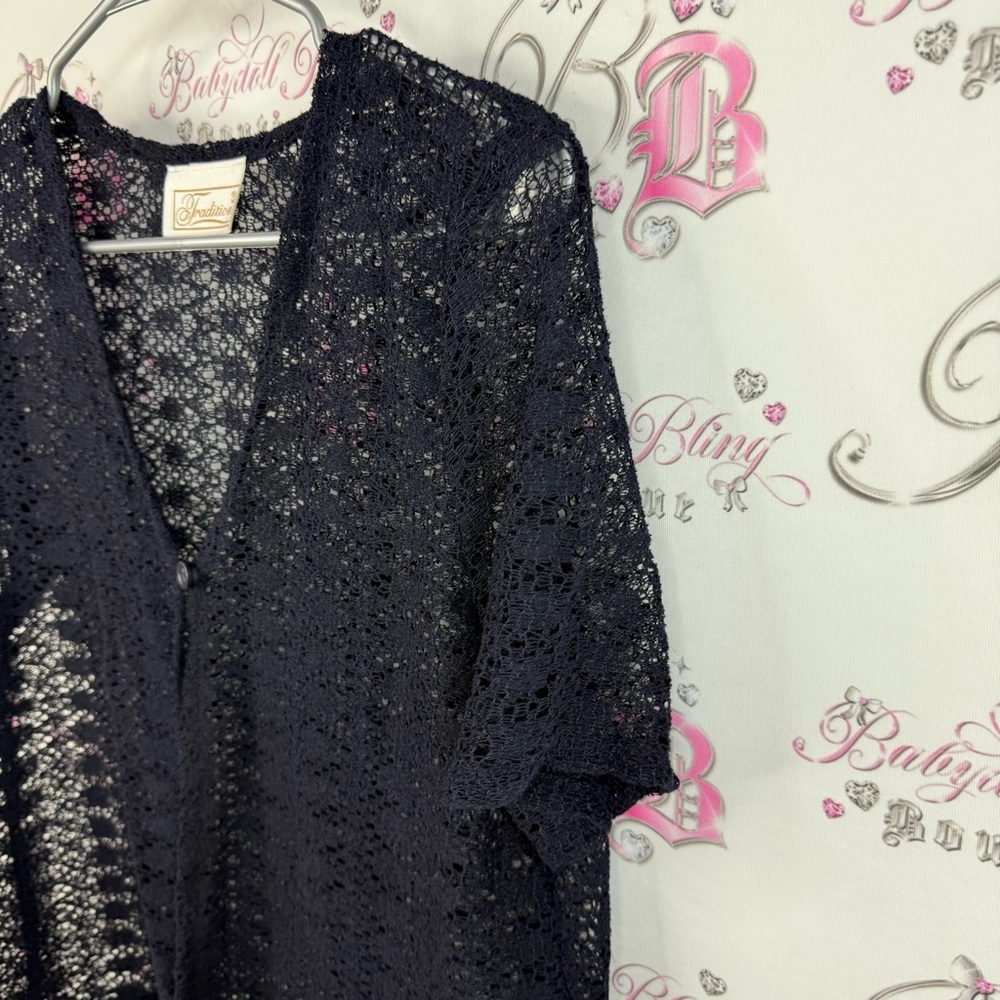 Tradition cardigan button up T-shirt, Bolero shrug Chic Black Lace Women Blouse - Picture 4 of 8